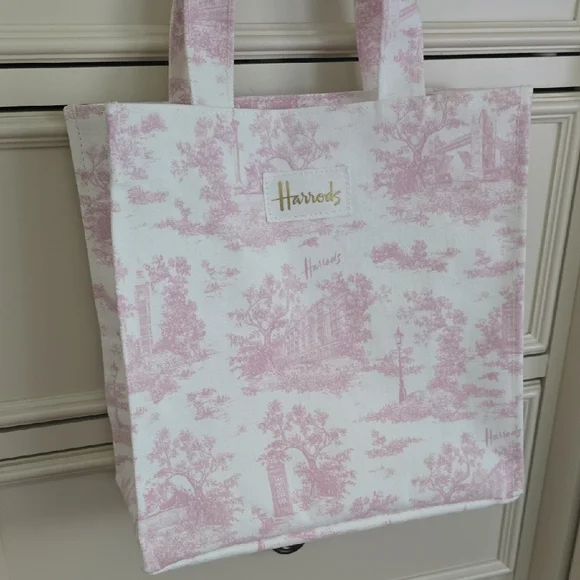 Harrods Pink and White Toile Tote Bag - Picture 11 of 12